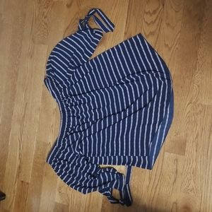 Off shoulder blouse, XL, navy with pink stripe